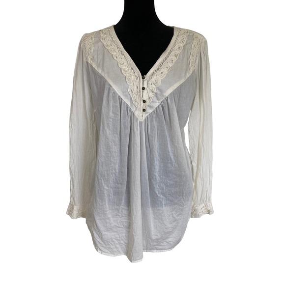 VAC Jeans West Vintage America Collection Tops - VAC West Vintage America White Cotton Gauze Crochet Lace Peasant Blouse Small